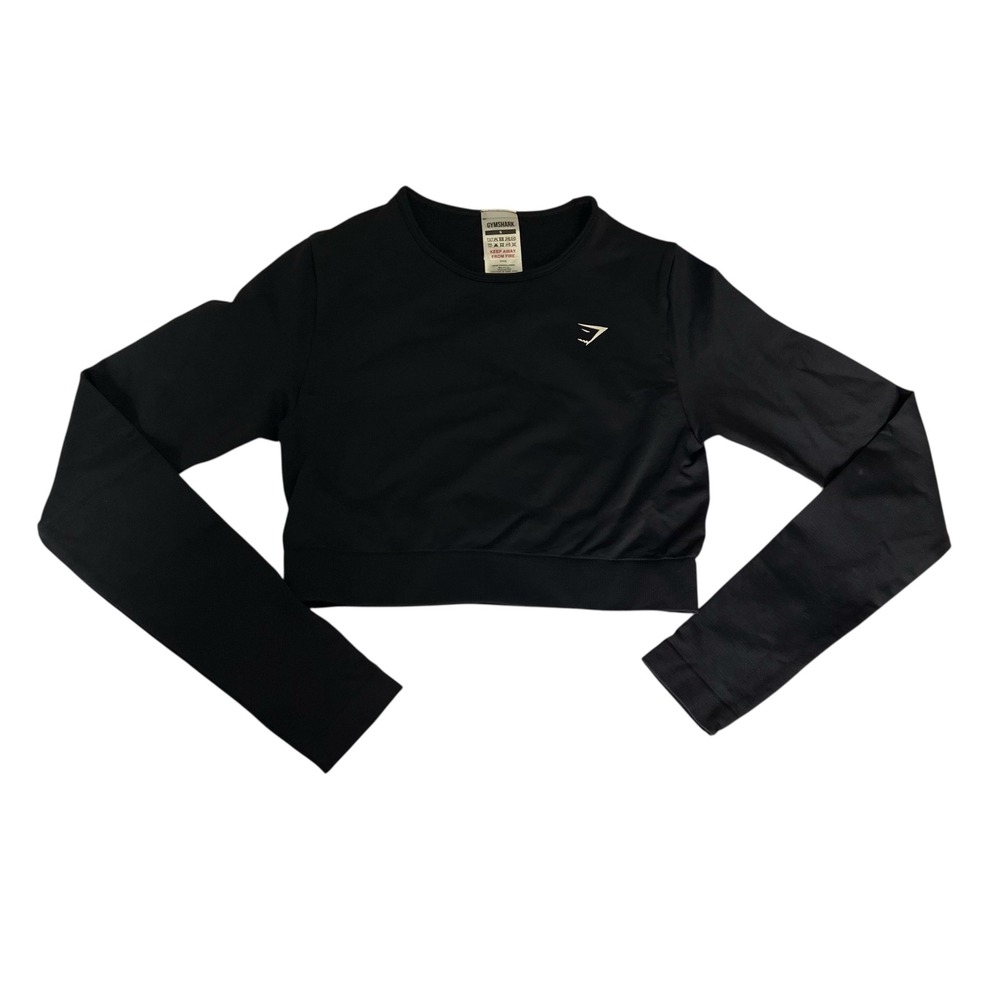 Gymshark Vital‎ Seamless 2.0 Long Sleeve Crop Top Black Womens  Cropped  Size S